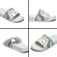 Hawaii Rainbow Warriors Slide Sandals Polynesian Motif White Color