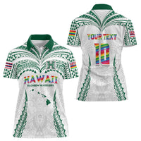 Custom Hawaii Rainbow Warriors Women Polo Shirt Polynesian Motif White Color