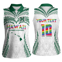Custom Hawaii Rainbow Warriors Women Sleeveless Polo Shirt Polynesian Motif White Color