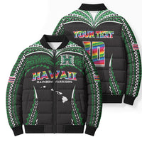 Custom Hawaii Rainbow Warriors Bomber Puffer Jacket Polynesian Motif Black Color