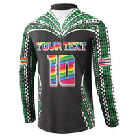Custom Hawaii Rainbow Warriors Button Sweatshirt Polynesian Motif Black Color