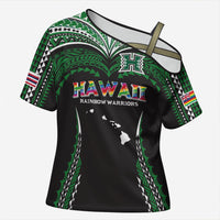Custom Hawaii Rainbow Warriors Cross Shoulder Shirt Polynesian Motif Black Color
