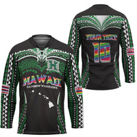 Custom Hawaii Rainbow Warriors Hockey Jersey Polynesian Motif Black Color