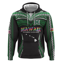 Custom Hawaii Rainbow Warriors Hoodie Polynesian Motif Black Color