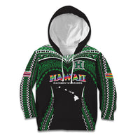 Custom Hawaii Rainbow Warriors Kid Hoodie Polynesian Motif Black Color