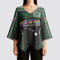 Custom Hawaii Rainbow Warriors Kimono Sleeve Blouse Polynesian Motif Black Color