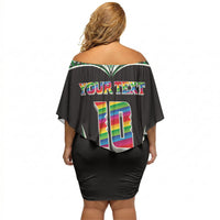Custom Hawaii Rainbow Warriors Off Shoulder Short Dress Polynesian Motif Black Color