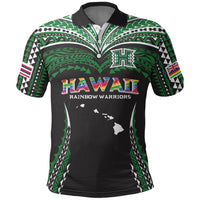 Custom Hawaii Rainbow Warriors Polo Shirt Polynesian Motif Black Color