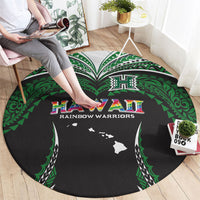 Hawaii Rainbow Warriors Round Carpet Polynesian Motif Black Color