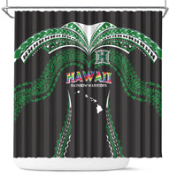Hawaii Rainbow Warriors Shower Curtain Polynesian Motif Black Color