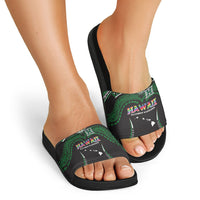 Hawaii Rainbow Warriors Slide Sandals Polynesian Motif Black Color