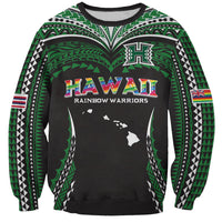 Custom Hawaii Rainbow Warriors Sweatshirt Polynesian Motif Black Color