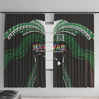 Hawaii Rainbow Warriors Window Curtain Polynesian Motif Black Color