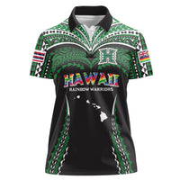 Custom Hawaii Rainbow Warriors Women Polo Shirt Polynesian Motif Black Color