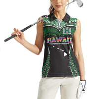 Custom Hawaii Rainbow Warriors Women Sleeveless Polo Shirt Polynesian Motif Black Color