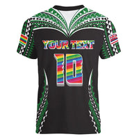 Custom Hawaii Rainbow Warriors Women V-Neck T-Shirt Polynesian Motif Black Color