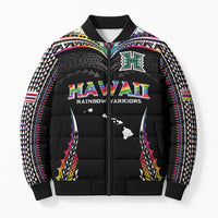 Custom Hawaii Rainbow Warriors Bomber Puffer Jacket Polynesian Motif Special Edition Rainbow Gradient