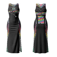 Custom Hawaii Rainbow Warriors Couples Matching Tank Maxi Dress and Long Sleeve Button Shirt Polynesian Motif Special Edition Rainbow Gradient