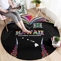 Hawaii Rainbow Warriors Round Carpet Polynesian Motif Special Edition Rainbow Gradient