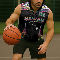 Custom Hawaii Rainbow Warriors Sleeveless Zip Hoodie Polynesian Motif Special Edition Rainbow Gradient