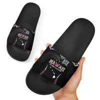 Hawaii Rainbow Warriors Slide Sandals Polynesian Motif Special Edition Rainbow Gradient