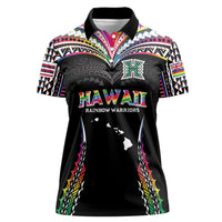 Custom Hawaii Rainbow Warriors Women Polo Shirt Polynesian Motif Special Edition Rainbow Gradient