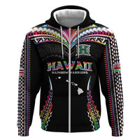 Custom Hawaii Rainbow Warriors Zip Hoodie Polynesian Motif Special Edition Rainbow Gradient