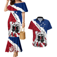 Samoa Rugby Couples Matching Mermaid Dress and Hawaiian Shirt Siva Tau Dance Polynesian Tattoo Brush Style LT03 Red - Polynesian Pride