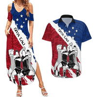 Samoa Rugby Couples Matching Summer Maxi Dress and Hawaiian Shirt Siva Tau Dance Polynesian Tattoo Brush Style LT03 Red - Polynesian Pride
