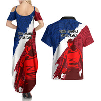 Samoa Rugby Couples Matching Summer Maxi Dress and Hawaiian Shirt Siva Tau Dance Polynesian Tattoo Brush Style LT03 - Polynesian Pride