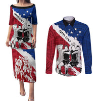 Custom Samoa Rugby Couples Matching Puletasi Dress and Long Sleeve Button Shirts Siva Tau Dance Polynesian Tattoo Brush Style LT03 Red - Polynesian Pride