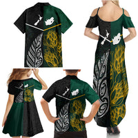 South Africa and New Zealand Family Matching Summer Maxi Dress and Hawaiian Shirt King Protea and Silver Fern Mix Culture Pattern LT03 - Polynesian Pride
