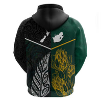 South Africa and New Zealand Hoodie King Protea and Silver Fern Mix Culture Pattern LT03 - Polynesian Pride