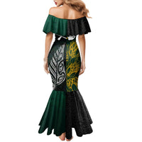 South Africa and New Zealand Mermaid Dress King Protea and Silver Fern Mix Culture Pattern LT03 - Polynesian Pride
