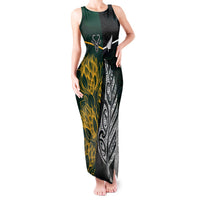 Personalised South Africa and New Zealand Tank Maxi Dress King Protea and Silver Fern Mix Culture Pattern LT03 Women Black - Polynesian Pride