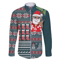 Hawaii Mele Kalikimaka Family Matching Long Sleeve Bodycon Dress and Hawaiian Shirt Aloha and Christmas Elements Patchwork Turquoise Style LT03 Dad's Shirt - Long Sleeve Turquoise - Polynesian Pride