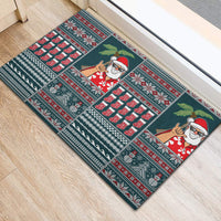 Hawaii Mele Kalikimaka Rubber Doormat Aloha and Christmas Elements Patchwork Turquoise Style LT03 - Polynesian Pride
