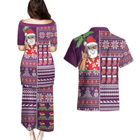 Hawaii Mele Kalikimaka Couples Matching Puletasi Dress and Hawaiian Shirt Aloha and Christmas Elements Patchwork Pink Style LT03 - Polynesian Pride