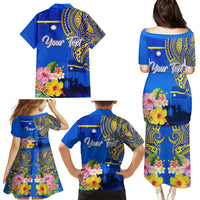 Personalised Nauru Independence Day Family Matching Puletasi and Hawaiian Shirt Nauruan Tribal Flag Style LT03 - Polynesian Pride