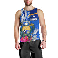Personalised Nauru Coat of Arms Men Tank Top Tropical Flower Polynesian Pattern LT03 - Polynesian Pride