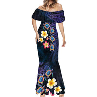 Hawaiian Turtles and Plumeria Mermaid Dress Polynesian Art Tribal Tattoo Dark Aqua Color LT03 - Polynesian Pride