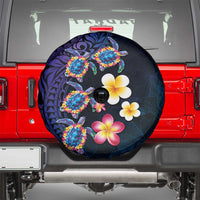 Hawaiian Turtles and Plumeria Spare Tire Cover Polynesian Art Tribal Tattoo Dark Aqua Color