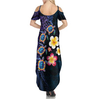 Hawaiian Turtles and Plumeria Summer Maxi Dress Polynesian Art Tribal Tattoo Dark Aqua Color LT03 - Polynesian Pride
