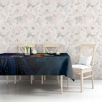 Hawaiian Turtles and Plumeria Tablecloth Polynesian Art Tribal Tattoo Dark Aqua Color