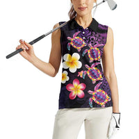 Hawaiian Turtles and Plumeria Women Sleeveless Polo Shirt Polynesian Art Tribal Tattoo Deep Violet Color LT03 - Polynesian Pride