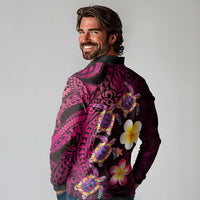 Hawaiian Turtles and Plumeria Long Sleeve Polo Shirt Polynesian Art Tribal Tattoo Cerise LT03 - Polynesian Pride