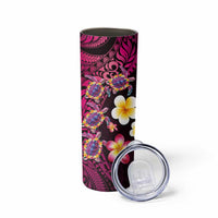Hawaiian Turtles and Plumeria Skinny Tumbler Polynesian Art Tribal Tattoo Cerise