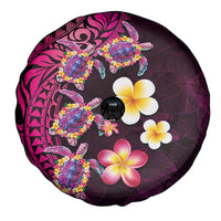 Hawaiian Turtles and Plumeria Spare Tire Cover Polynesian Art Tribal Tattoo Cerise