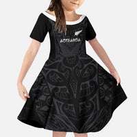 Custom Aotearoa Rugby Family Matching Summer Maxi Dress and Hawaiian Shirt The Blacks-Sporty T90 Style LT03 Daughter's Dress Black - Polynesian Pride