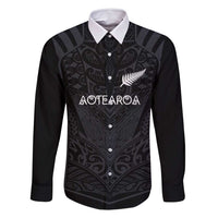 Custom Aotearoa Rugby Family Matching Tank Maxi Dress and Hawaiian Shirt The Blacks-Sporty T90 Style LT03 Dad's Shirt - Long Sleeve Black - Polynesian Pride